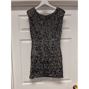 Alice + Olivia Gunmetal Sequin Keyhole Back Mini Part Dress sz 8 EUC